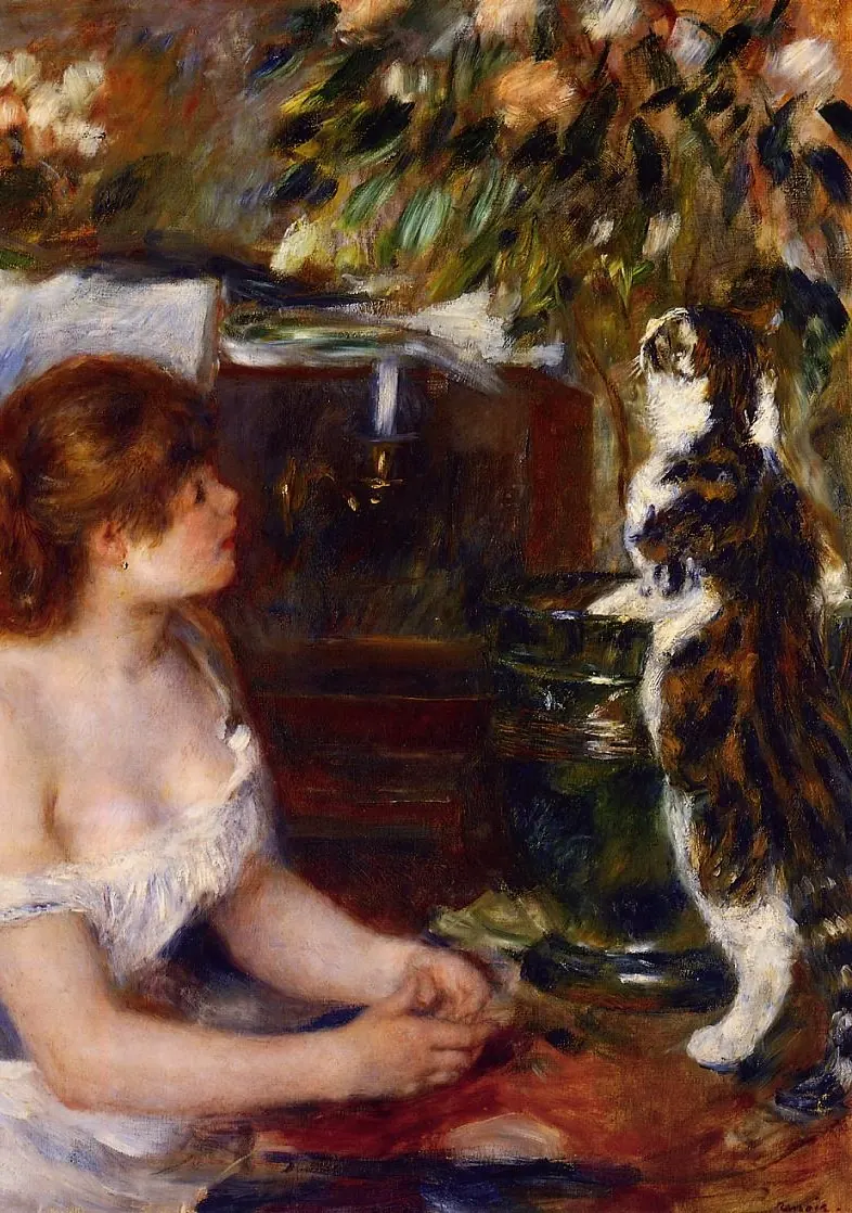 Girl and Cat by Pierre-Auguste Renoir, used as a cat art puzzle in Purrfecto