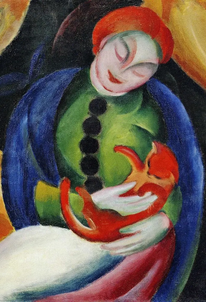 Girl with Cat II by Franz Marc, used as a cat art puzzle in Purrfecto